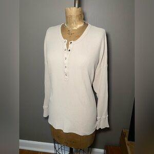 Aerie Offline Chunky Waffle Weave Cotton Long sleeve Henley Sand Women’s L
